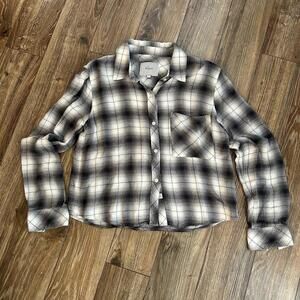 Rails Dylan Relaxed Fit Plaid Long Sleeve Button Down Crop Shirt Size Small